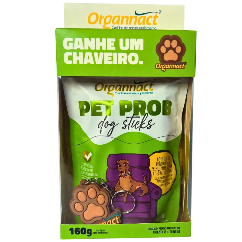 Kit Pet Probiótico Organnact Dog Sticks 160 g + Chaveiro