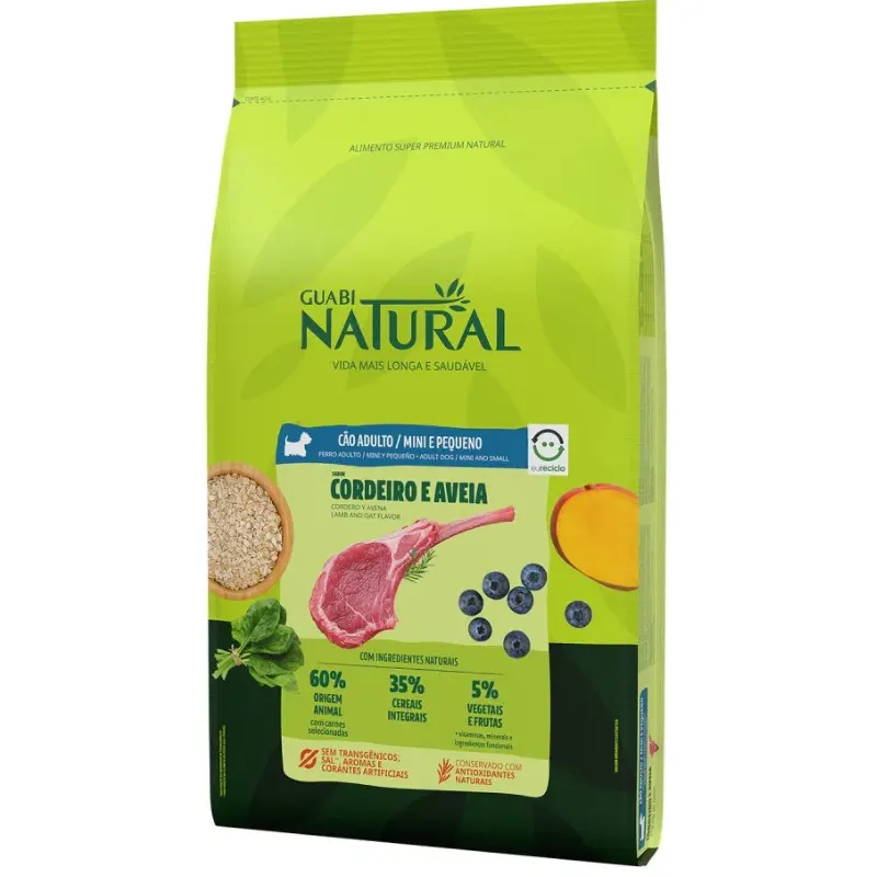 Ração Guabi Natural Cão Adulto Mini Pequeno Cordeiro e Aveia
