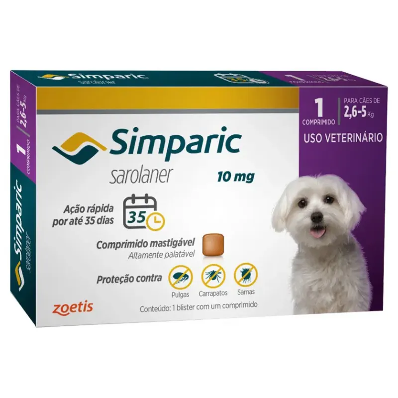 Simparic 10 mg para Cães 2,6 A 5 Kg