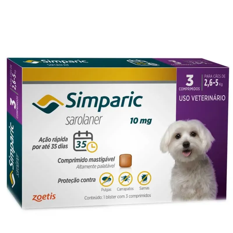 Simparic 10 mg para Cães 2,6 A 5 Kg