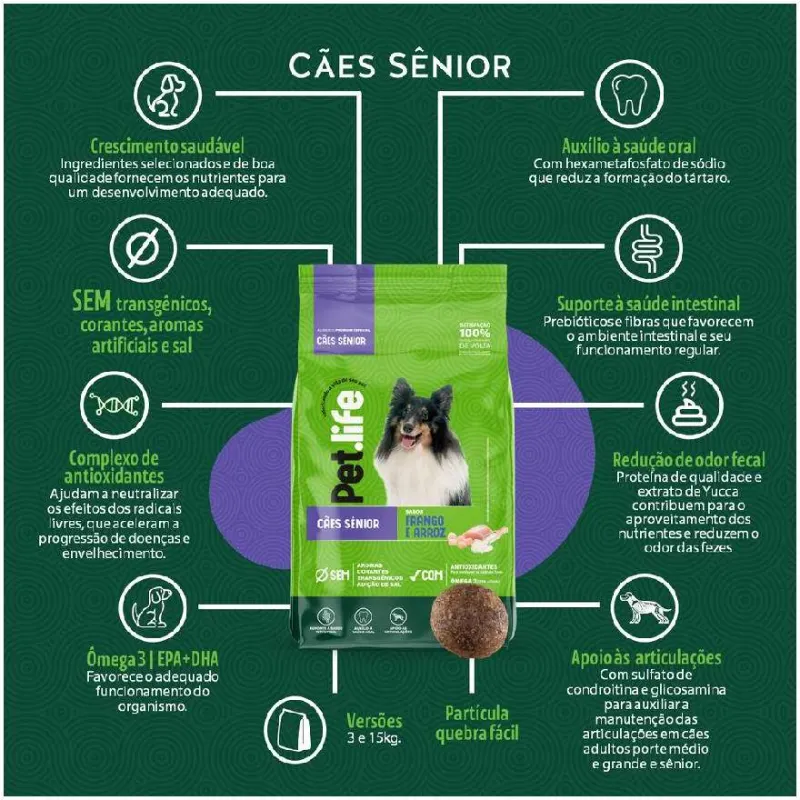 Ração Pet life Frango e Arroz para Cães Sênior