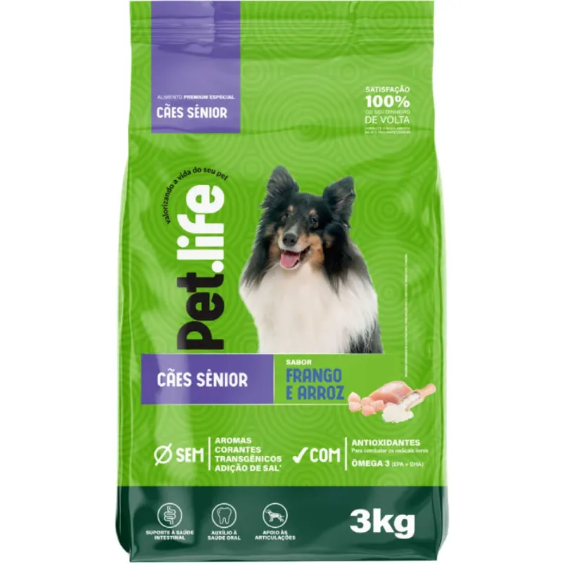 Ração Pet life Frango e Arroz para Cães Sênior