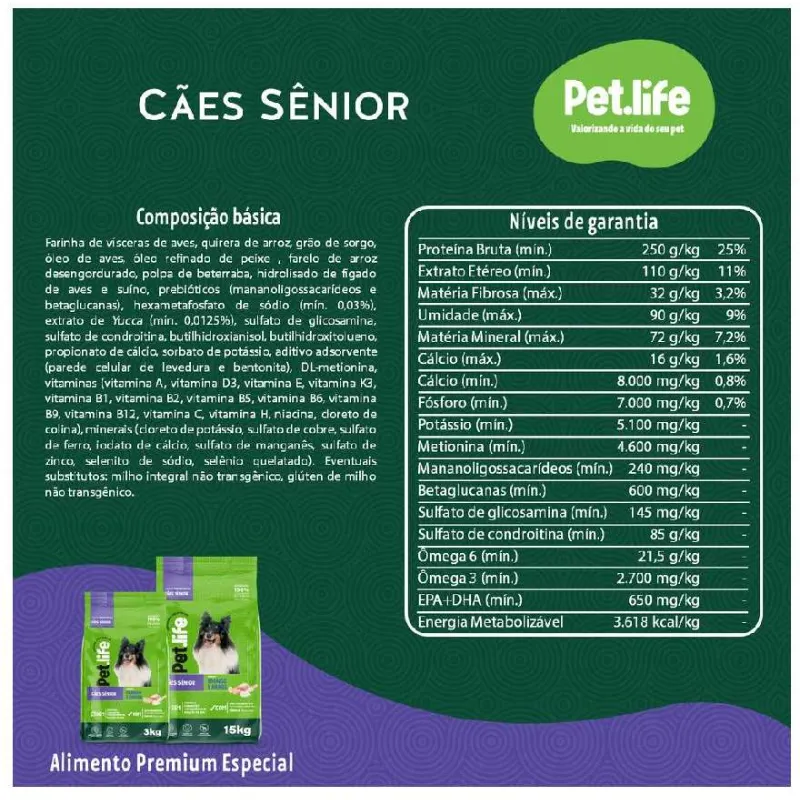 Ração Pet life Frango e Arroz para Cães Sênior