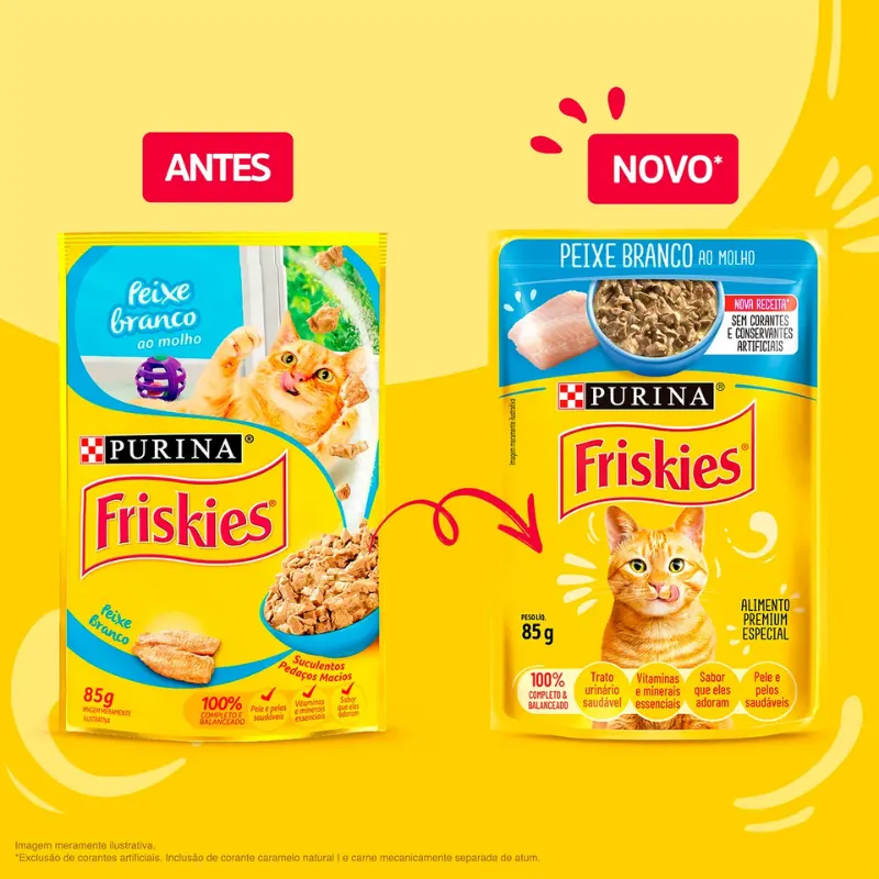 Friskies Sachês para Gatos Adultos Sabor Peixe Branco 85g