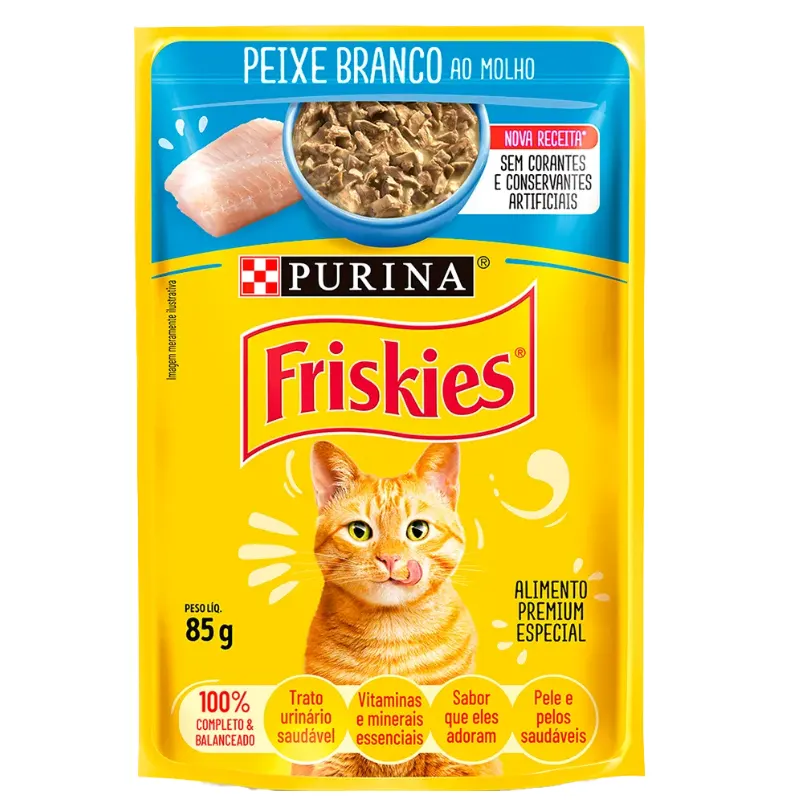 Friskies Sachês para Gatos Adultos Sabor Peixe Branco 85g