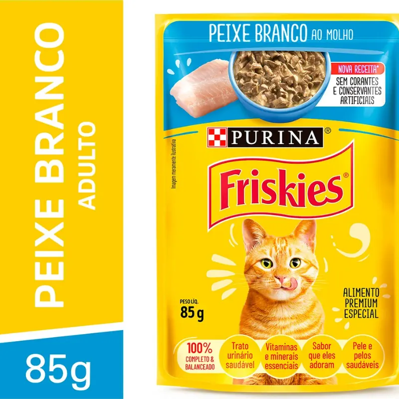 Friskies Sachês para Gatos Adultos Sabor Peixe Branco 85g
