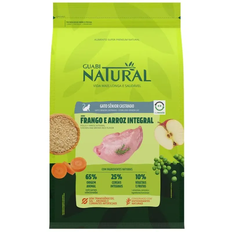Ração Guabi Natural Gato Sênior Castrado Frango Arroz