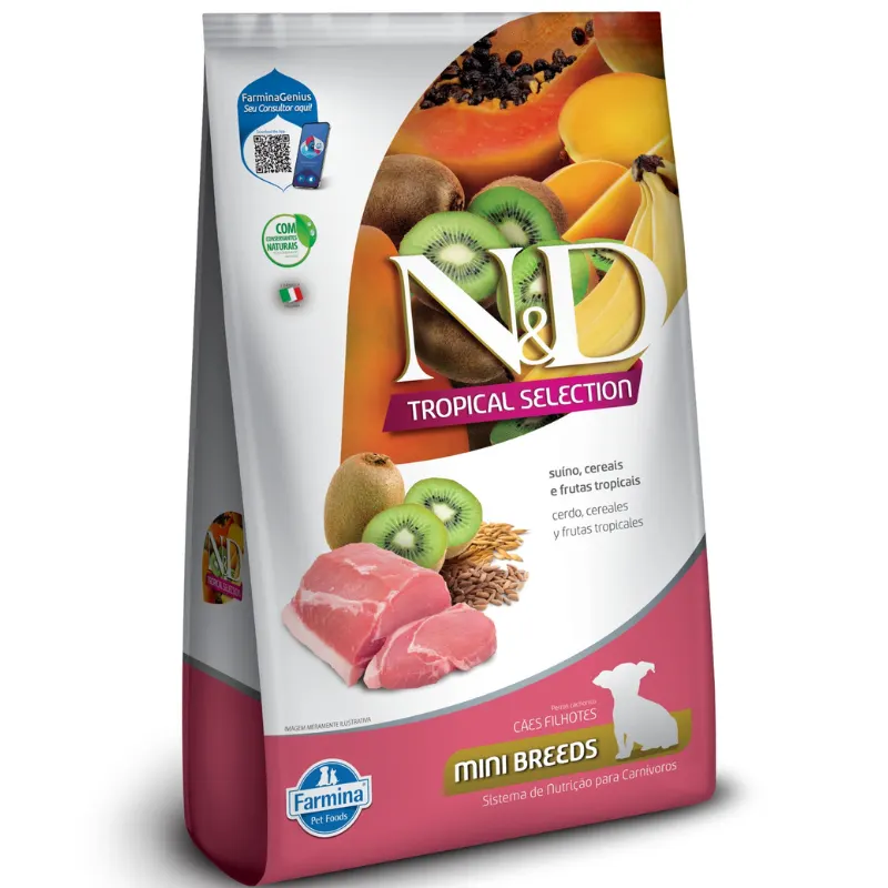 Ração N&D Tropical para Cães Filhotes de Raças Mini e Pequenas Sabor Suíno, Cereais e Frutas Tropicais 2Kg