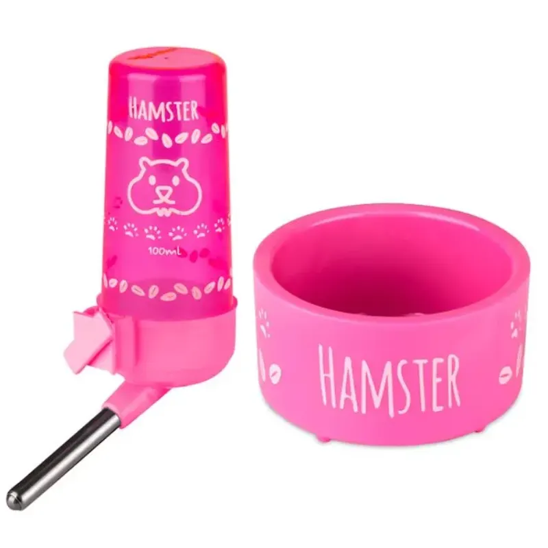 Kit Bebedouro e Comedouro Hamster N.3 Rosa