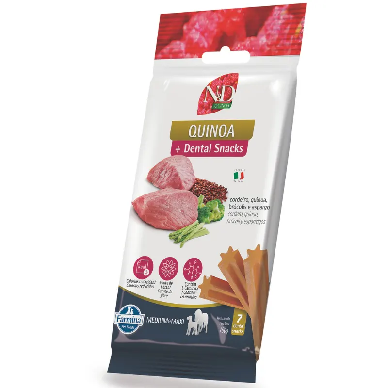 Petisco Dental N&D Quinoa Controle de Calorias para Cães de Raças Médias e Grandes Sabor Cordeiro, Quinoa, Brócolis e As
