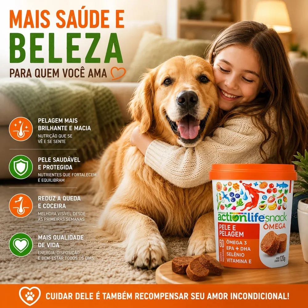 Actionlife OMEGA - Suplemento Em Snack para Pele e Pelagem