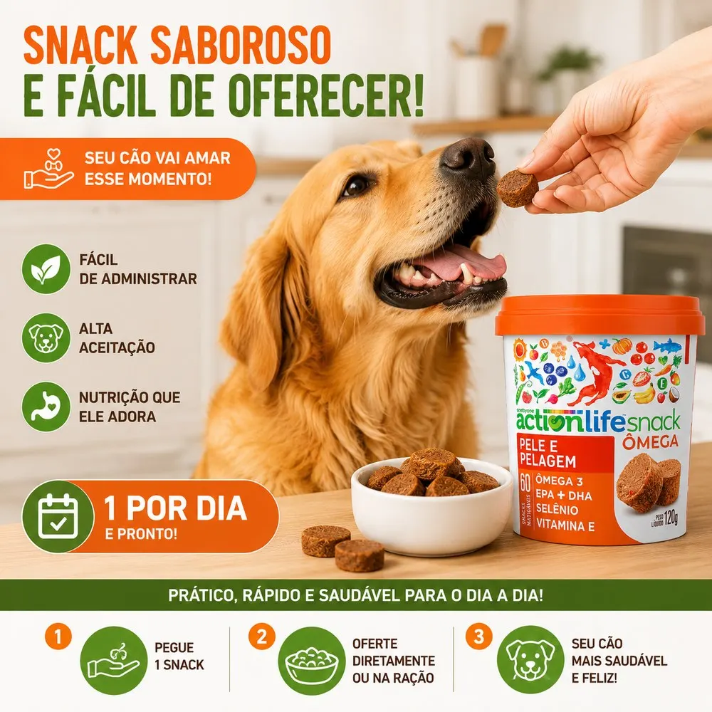 Actionlife OMEGA - Suplemento Em Snack para Pele e Pelagem
