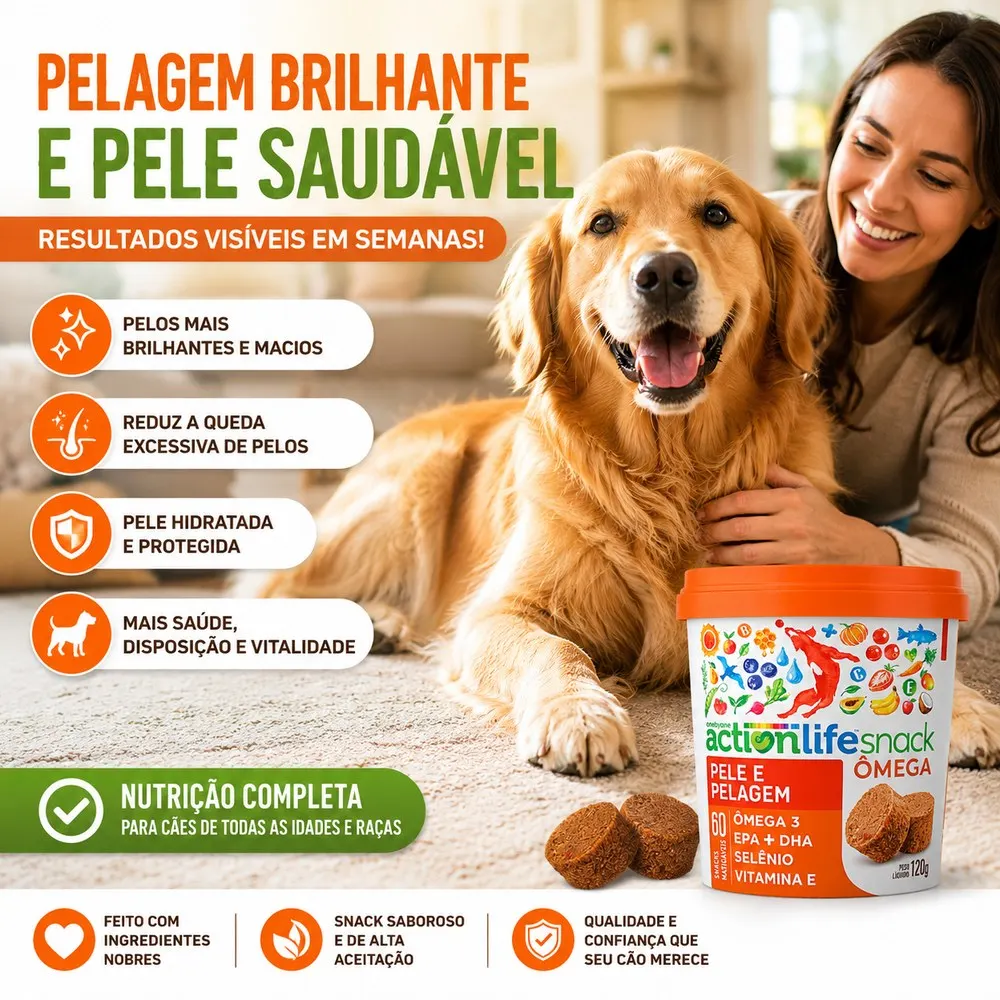 Actionlife OMEGA - Suplemento Em Snack para Pele e Pelagem