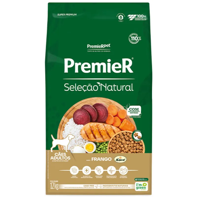 Ração Premier Seleção Natural Cães Adultos Frango Korin 12 Kg