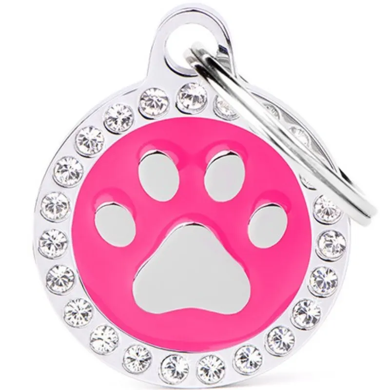 Medalha de Identificação My Family Círculo Alumínio Rosa com Patinha Prata