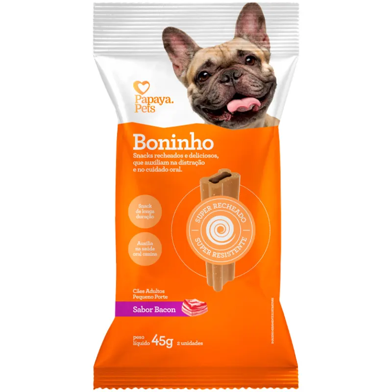 Snack Papaya Pets Boninho para Cães Adultos de Porte Pequeno Sabor Bacon 45g