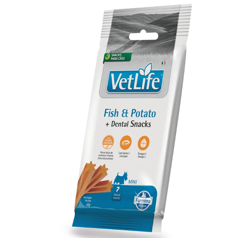 Petisco Dental Farmina Vet Life Fish Potato para Cães de Raças Mini e Pequenas 60g