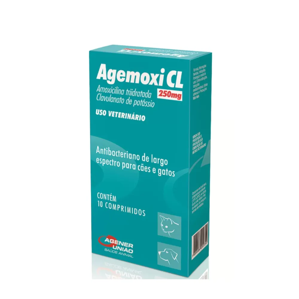 Agemoxi CL 250mg Antibiótico Cães/Gatos 10 comprimidos