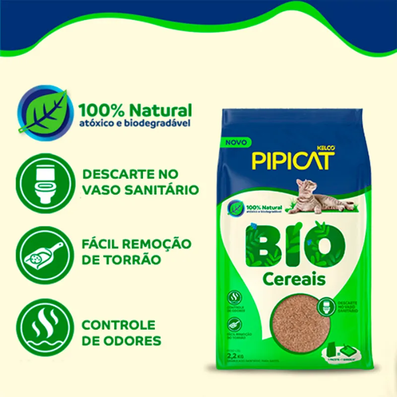 Granulado Sanitário Pipicat Bio Cereais 2,2 Kg