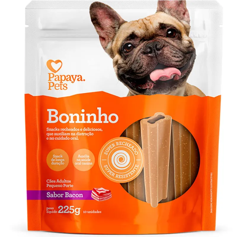 Snack Papaya Pets Boninho para Cães Adultos de Porte Pequeno Sabor Bacon 225g
