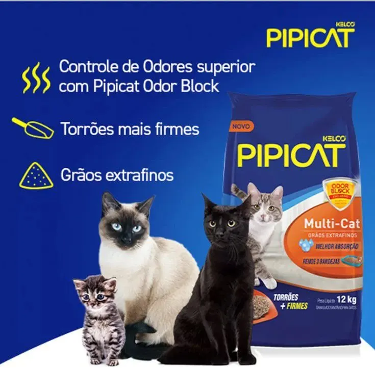 Areia Higiênica Pipicat Multicat para Gatos 4kg