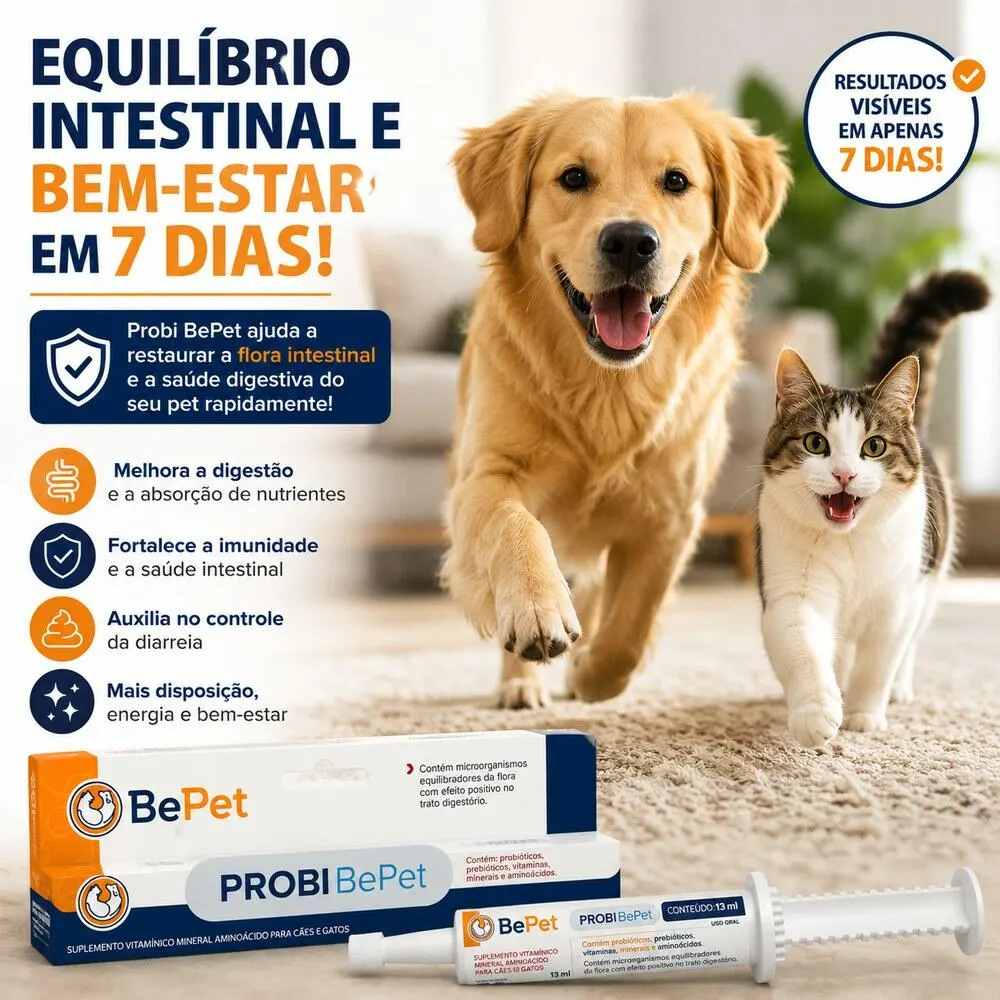 Suplemento Vitaminico Probiótico Probi Bepet Cão E Gato-13ml