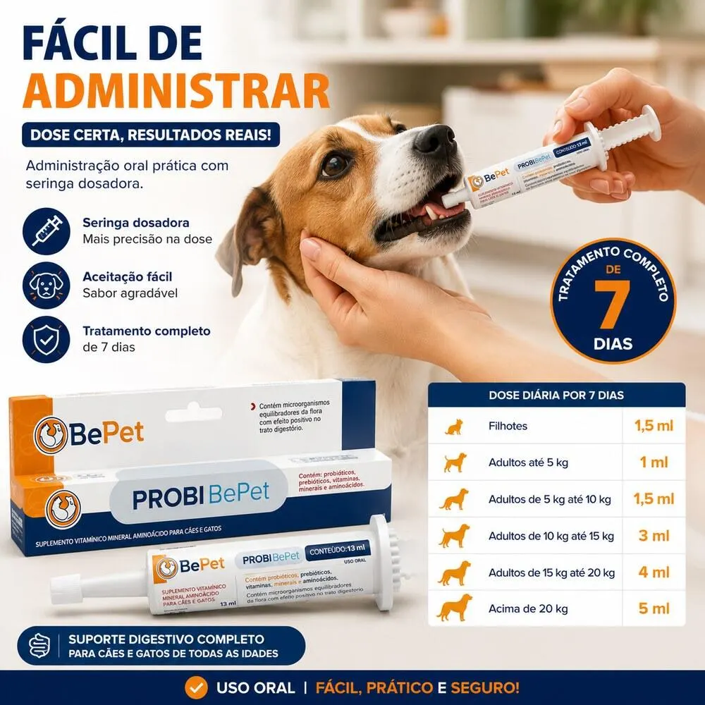 Suplemento Vitaminico Probiótico Probi Bepet Cão E Gato-13ml