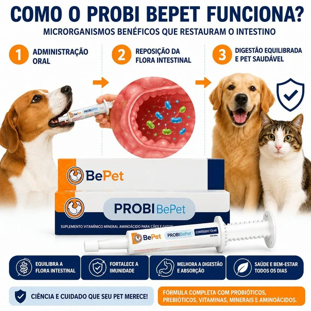 Suplemento Vitaminico Probiótico Probi Bepet Cão E Gato-13ml