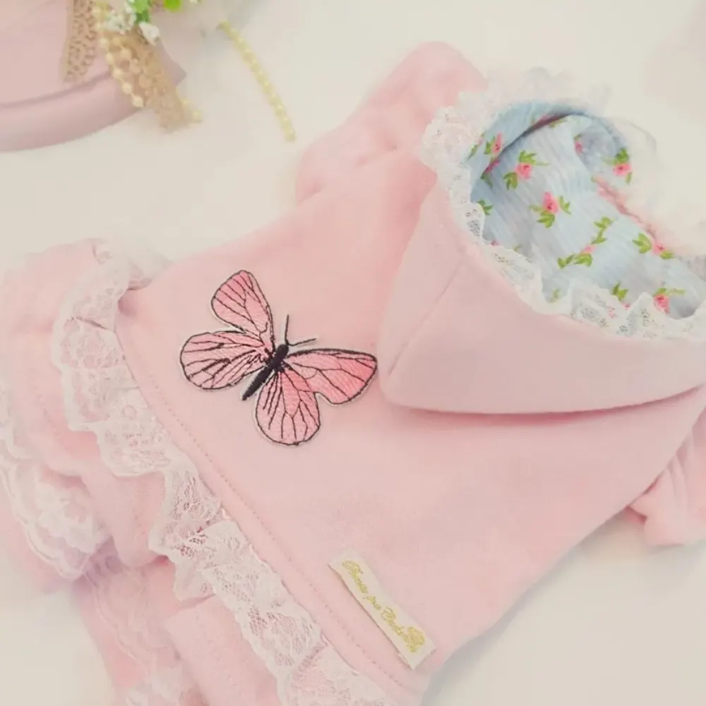 Casaco babado de Borboleta Rosa Bebê