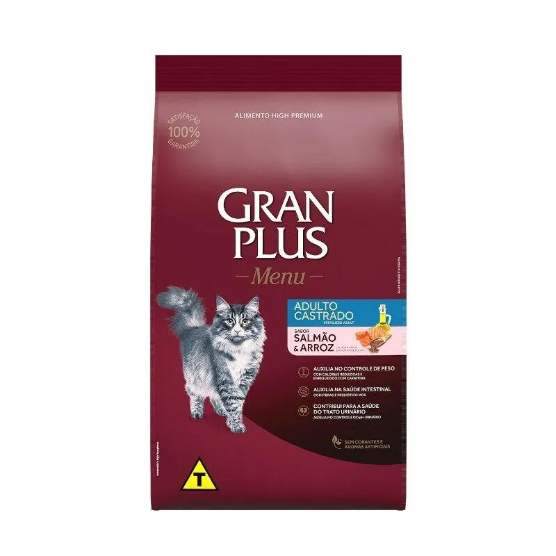Ração GranPlus Menu Gatos Adultos Castrados Salmão e Arroz 10 x 1,01kg