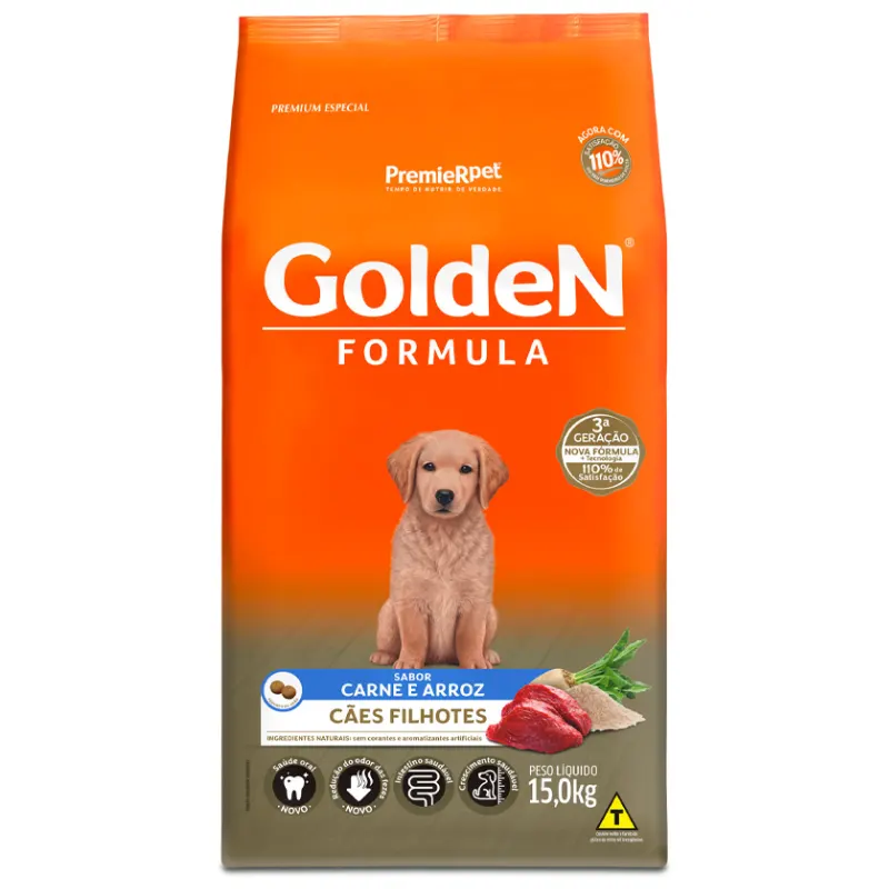 Ração Golden Fórmula Cães Filhotes Carne e Arroz 15 kg