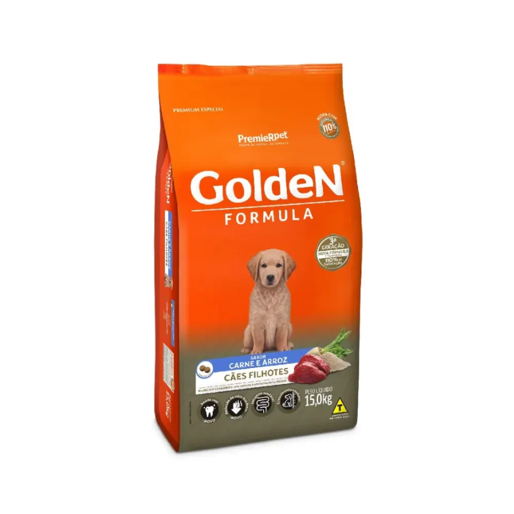 Ração Golden Fórmula Cães Filhotes Carne e Arroz 15 kg