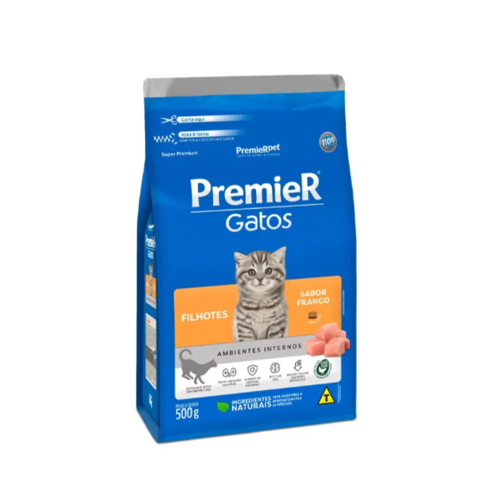 Ração Premier Ambientes Internos Gatos Filhotes Sabor Frango 1,5Kg