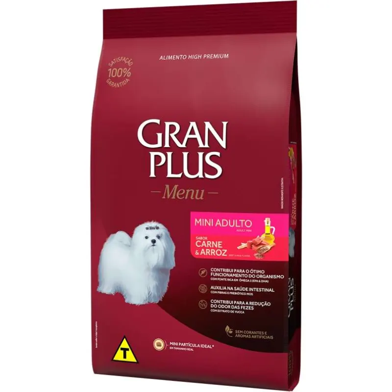 Ração GranPlus Menu Cães Adultos Mini Carne e Arroz