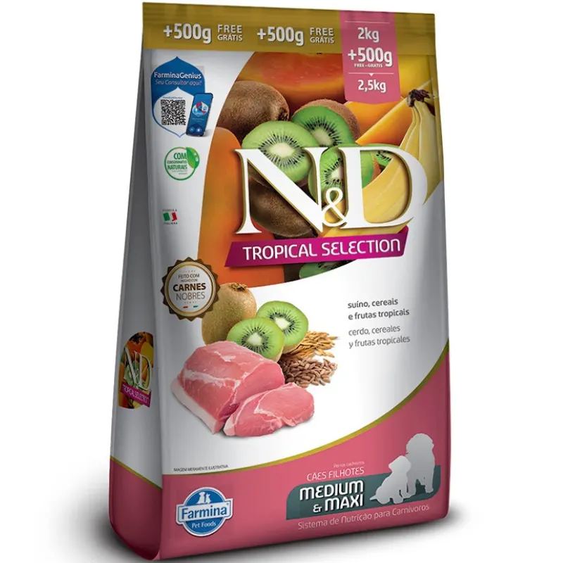 Ração Farmina N&D Tropical Selection para Cães Filhotes de Porte Médio e Grande Sabor Suíno 2 Kg + 500 g