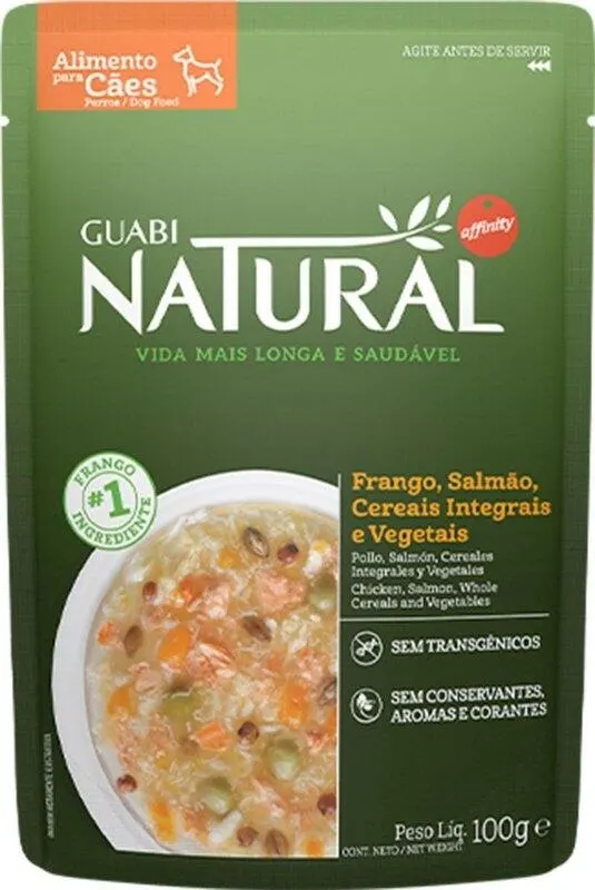 Natural Guabi Sachê Frango Salmão Cereais Vegetais Cães 100G