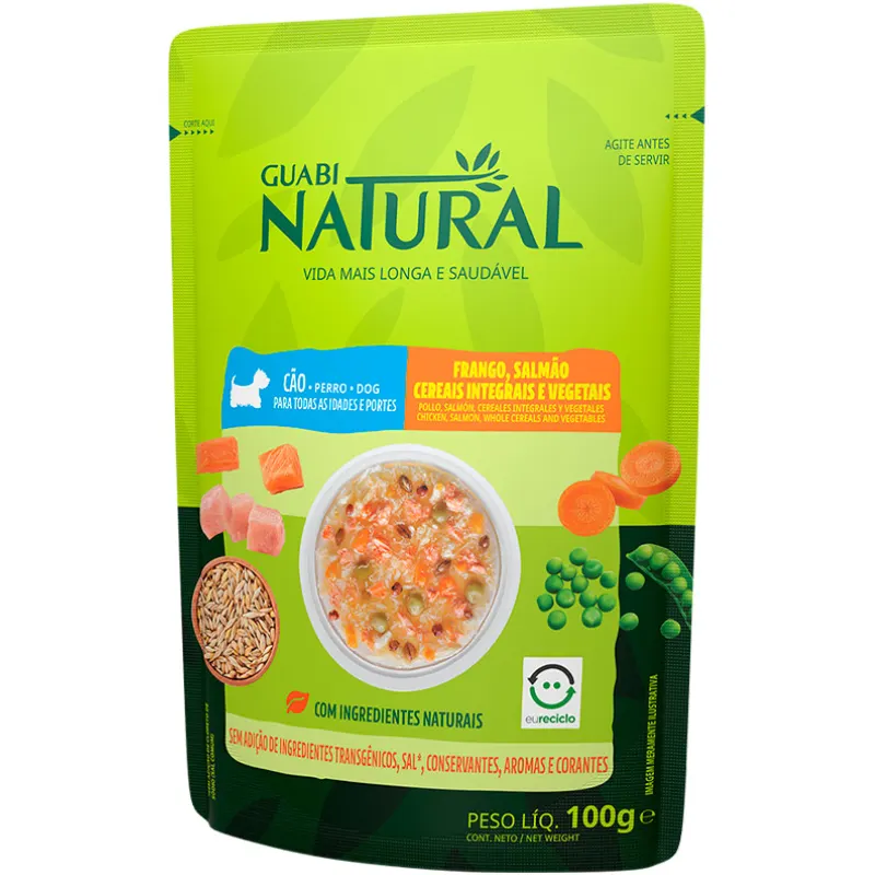 Natural Guabi Sachê Frango Salmão Cereais Vegetais Cães 100G