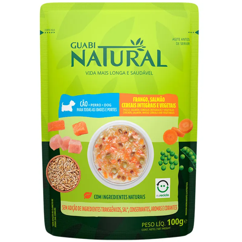 Natural Guabi Sachê Frango Salmão Cereais Vegetais Cães 100G