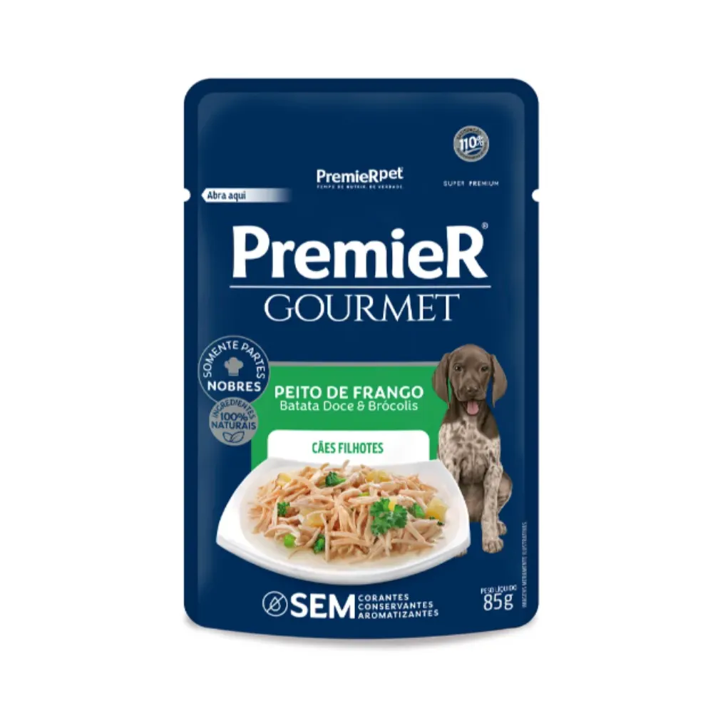 Ração Úmida Premier Gourmet Cães Filhotes Frango/Batata Doce 85g
