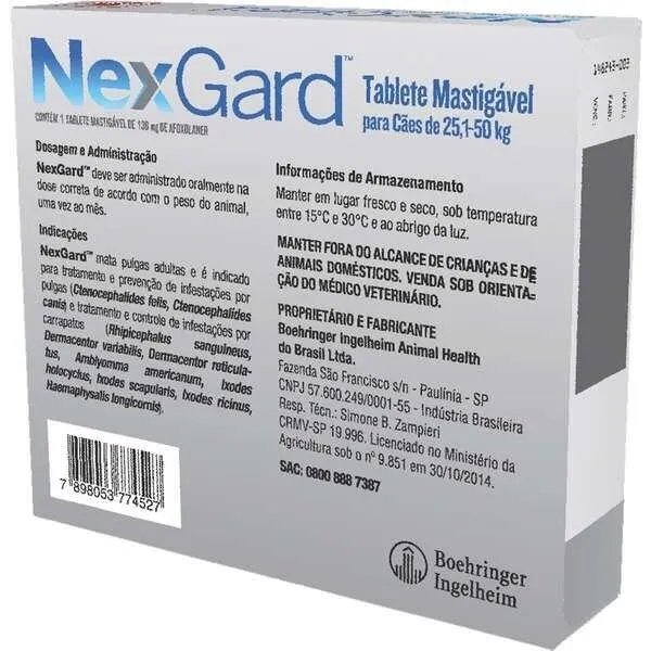 NexGard para Cães de 25,1 a 50 Kg - 1 Tablete