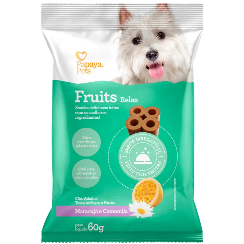 Snack Papaya Pets Fruits Relax para Cães Adultos Sabor Maracujá e Camomila 60 g