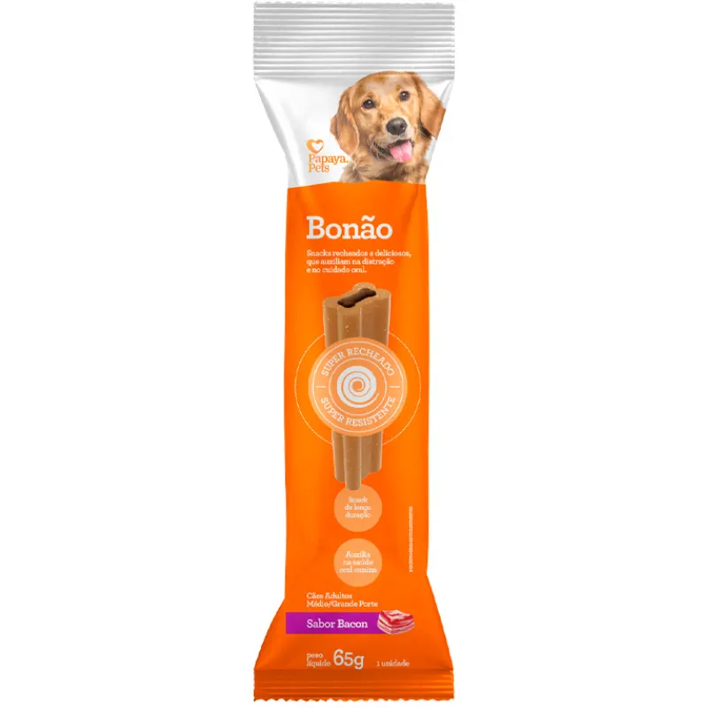 Snack Papaya Pets Bonão para Cães Adultos de Porte Médio e Grande Sabor Bacon 1 UN 65g