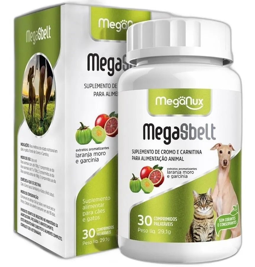 Suplemento MEGA-SBELT Carnitina 30comp - Cães e Gatos