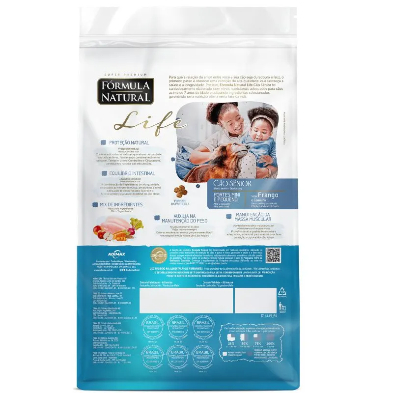 Ração Fórmula Natural Life Cães Sênior Raças Mini e Pequeno