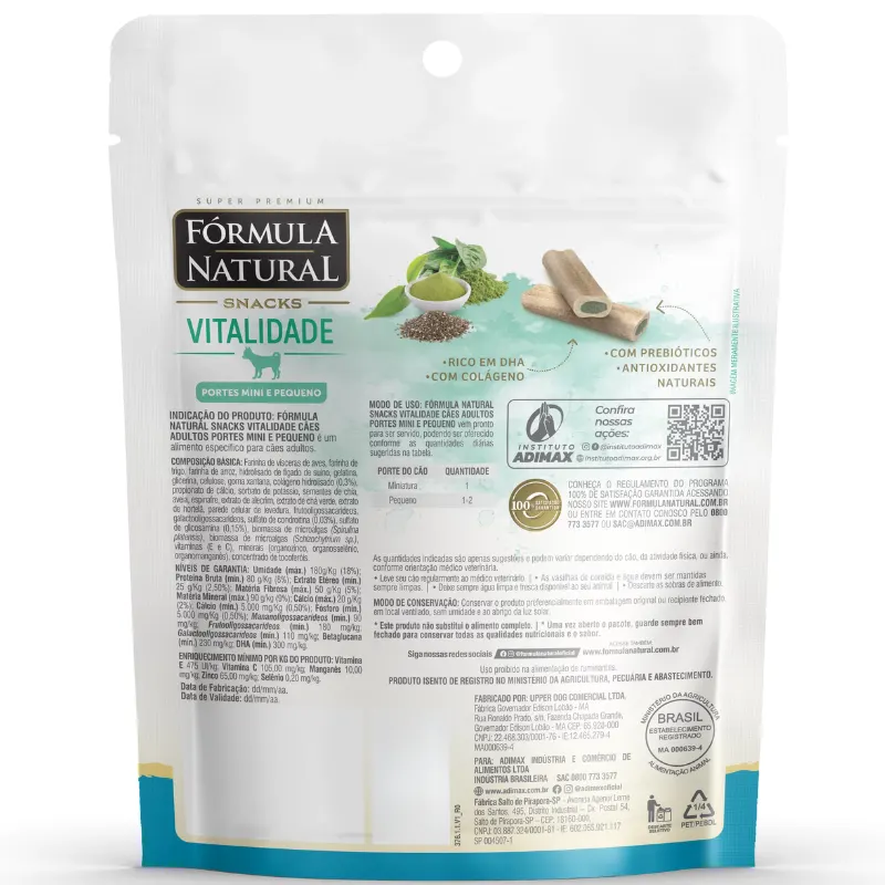 Fórmula Natural Snacks Vitalidade Cães Adultos Mini e Pequeno 120 g
