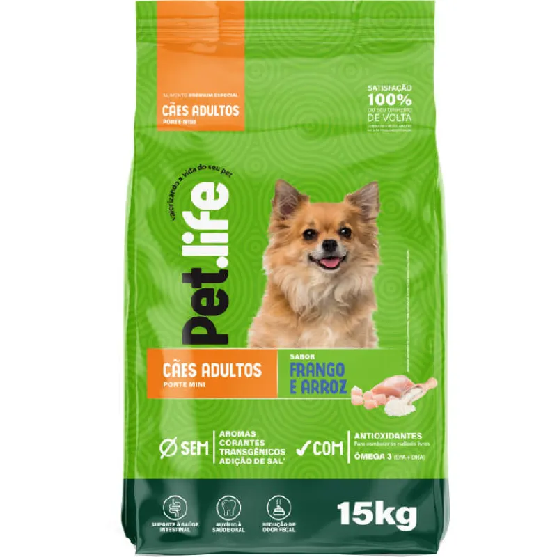 Ração Pet life Frango e Arroz Para Cães Adultos de Raças Pequenas