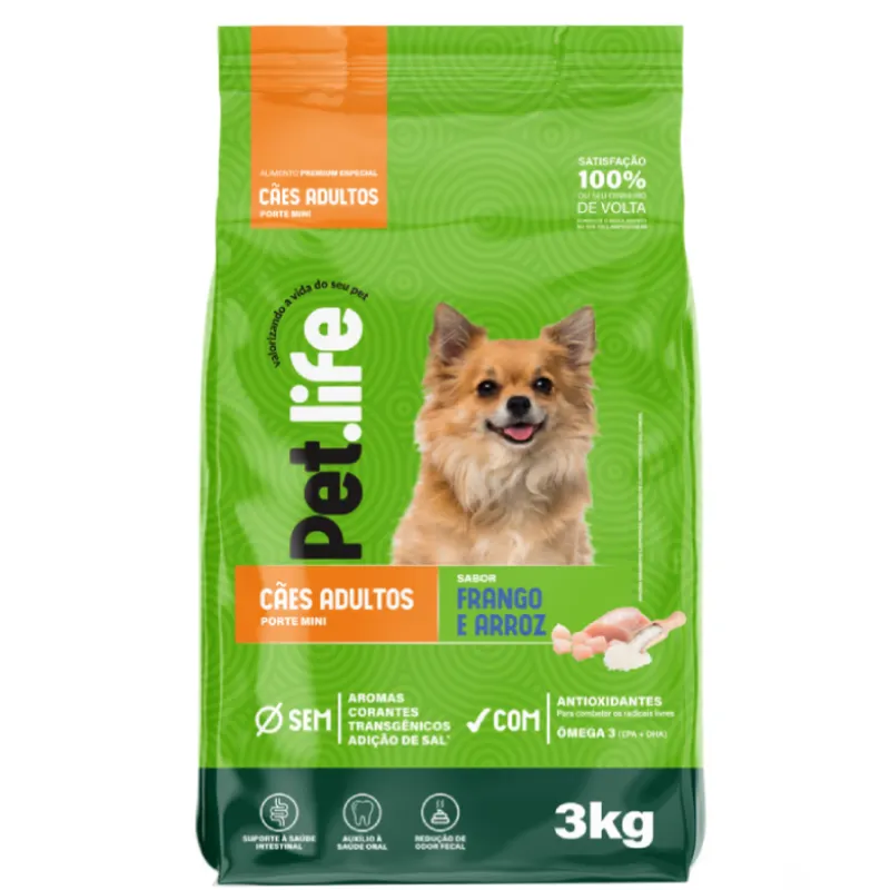 Ração Pet life Frango e Arroz Para Cães Adultos de Raças Pequenas