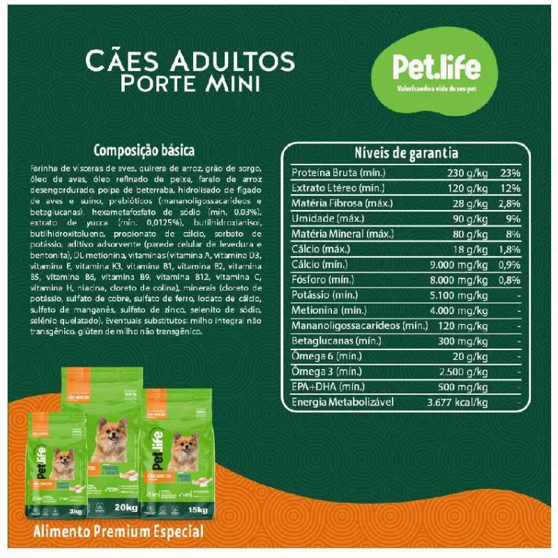 Ração Pet life Frango e Arroz Para Cães Adultos de Raças Pequenas