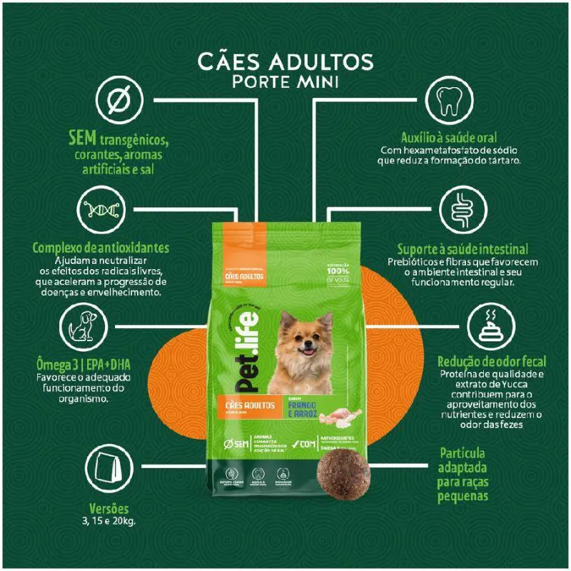Ração Pet life Frango e Arroz Para Cães Adultos de Raças Pequenas