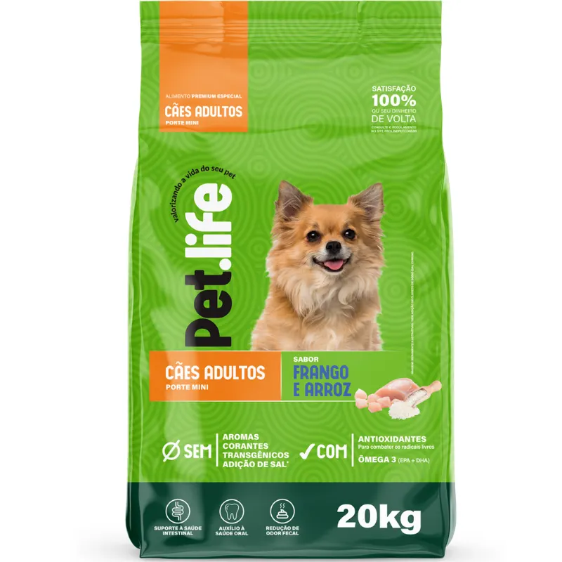 Ração Pet life Frango e Arroz Para Cães Adultos de Raças Pequenas